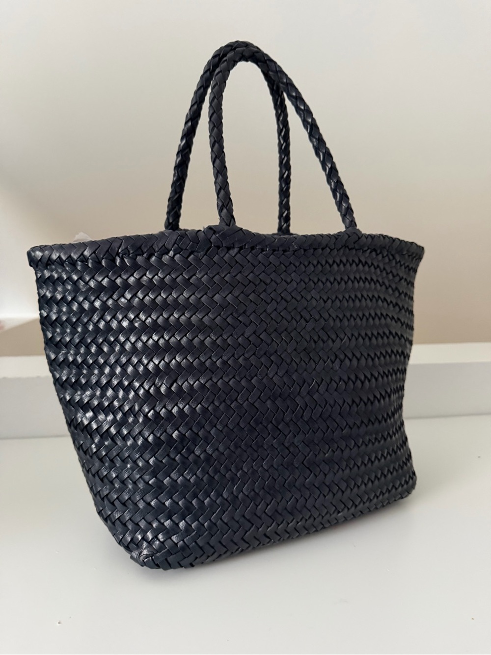 Club Monaco woven leather tote bag navy